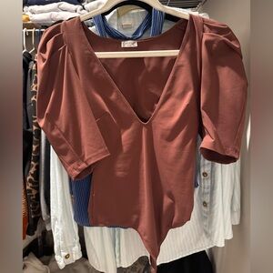 Free People Deep V-Neck Rust Blouse